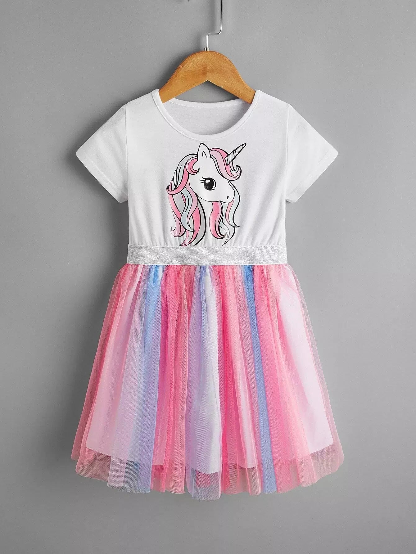 knee length dresses for ladies Girls Autumn Long Sleeve Mesh Cartoon Unicorn Dress