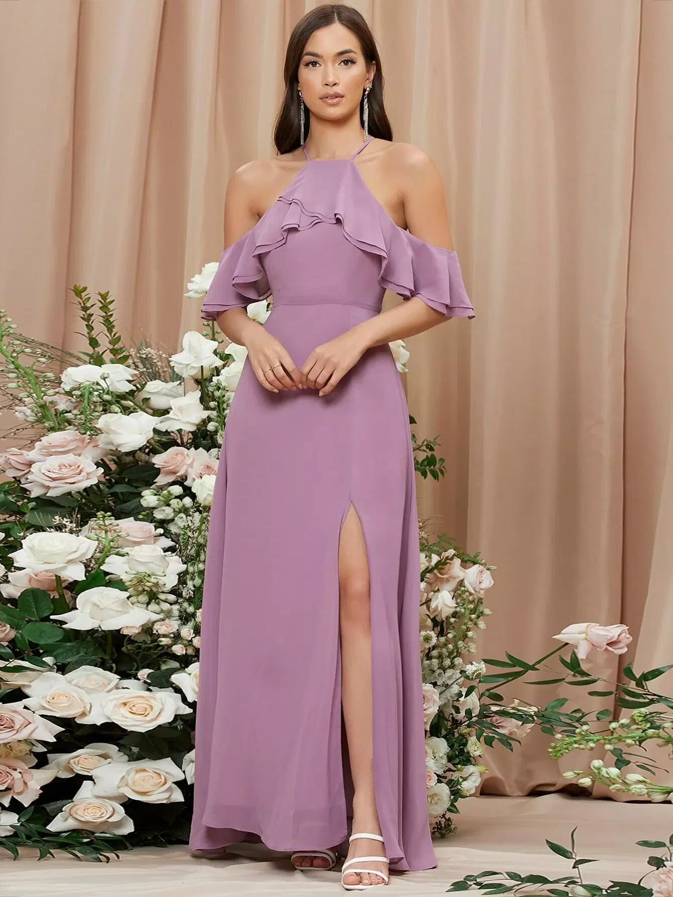 Cold Shoulder Backless Split Thigh Dress - Oman Cold Shoulder Backless Split Thigh Dress - Oman