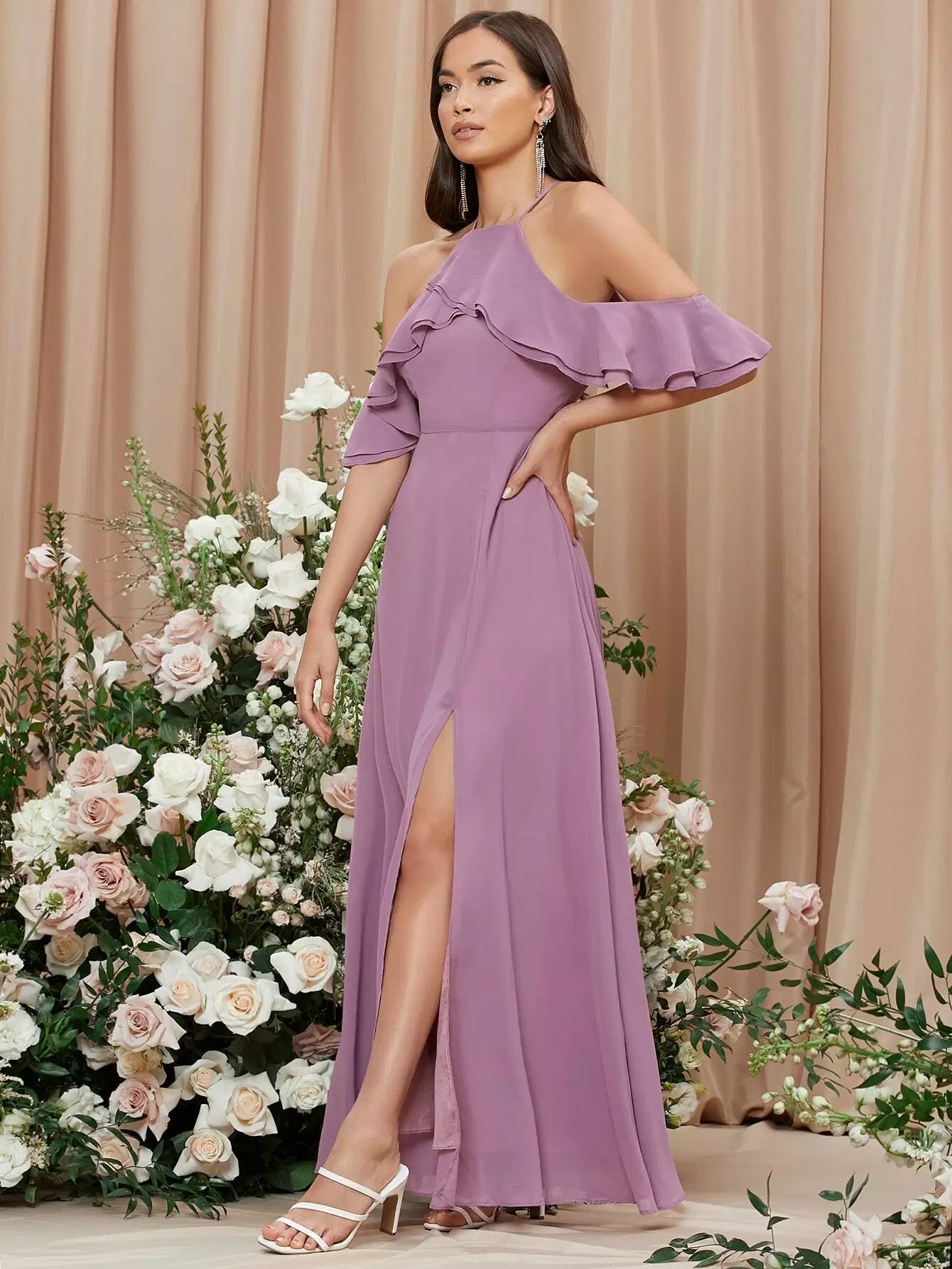 Cold Shoulder Backless Split Thigh Dress - Oman Cold Shoulder Backless Split Thigh Dress - Oman