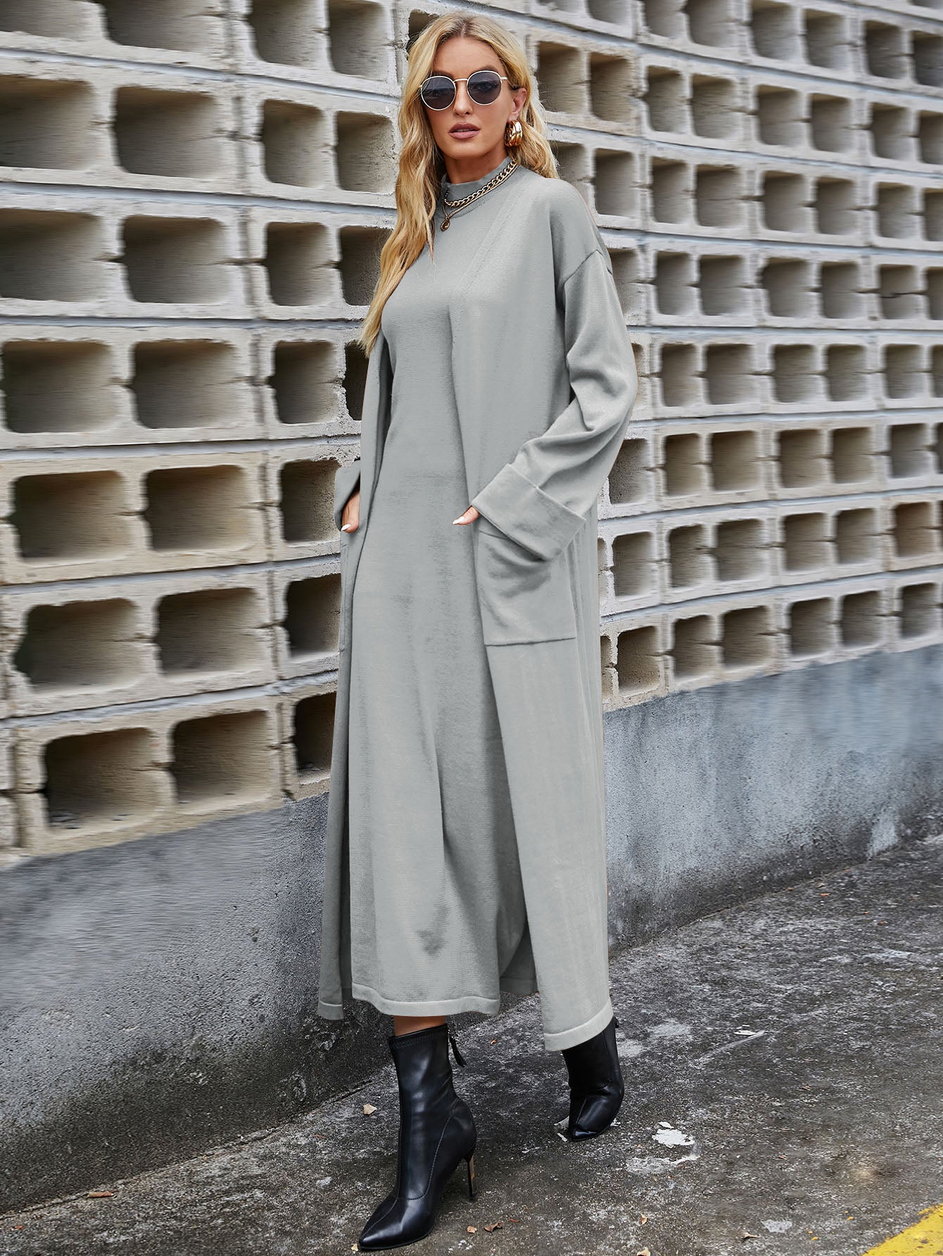 Mock Neck Sleeveless Sweater Dress Cardigan – Beisat