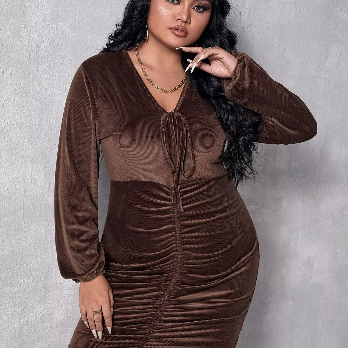 Plus Knot Front Ruched Dress - Oman