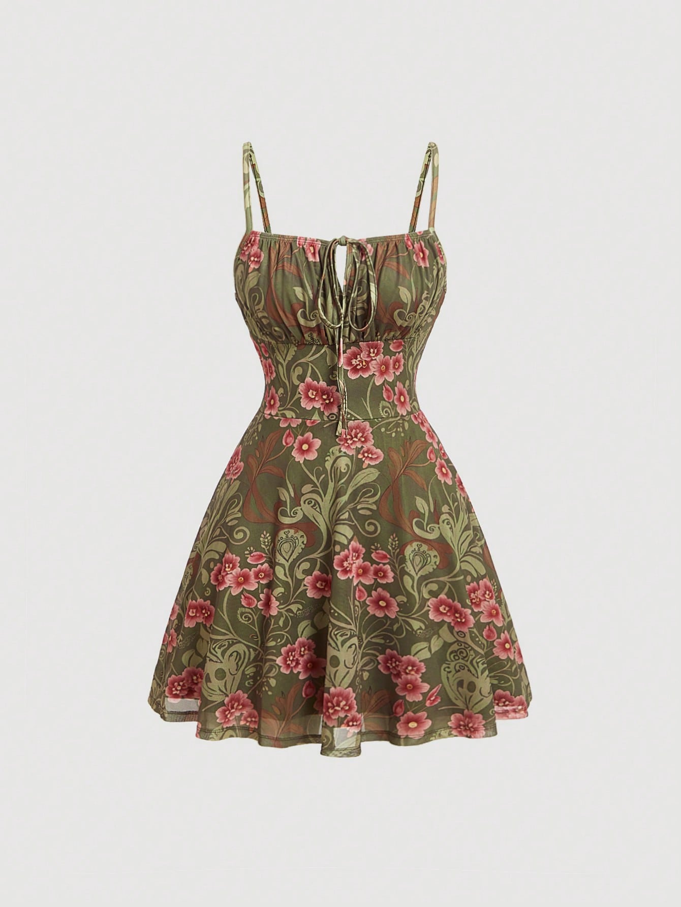 MOD Vintage Floral Print Mini Slip Dress,Graduation Outfit,Casual Wome   Beisat