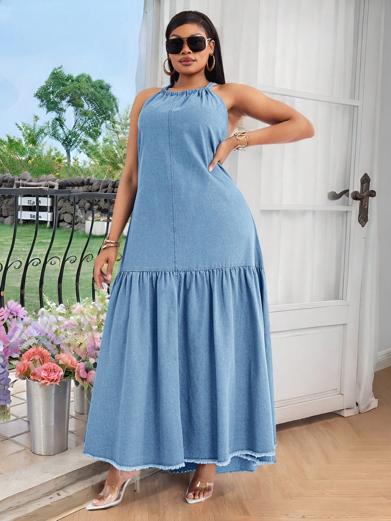 Shein Womens Plus Denim Dress Patchwork Jean Shein 80's Style