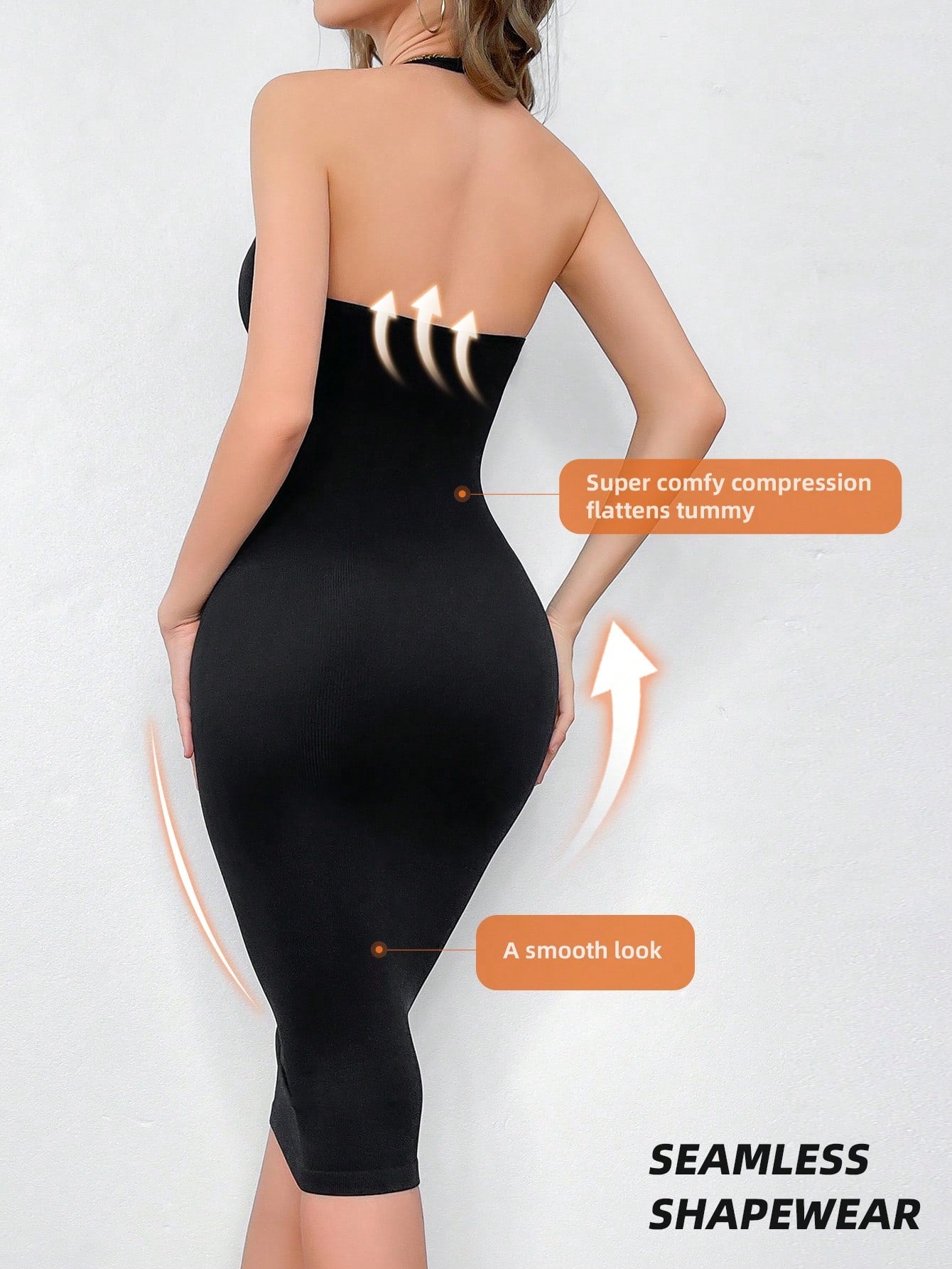 Women's Solid Color Backless Halter Neck Fitted Seamless Bodycon Dress Beisat Women's Solid Color Backless Halter Neck Fitted Seamless Bodycon Dress Beisat