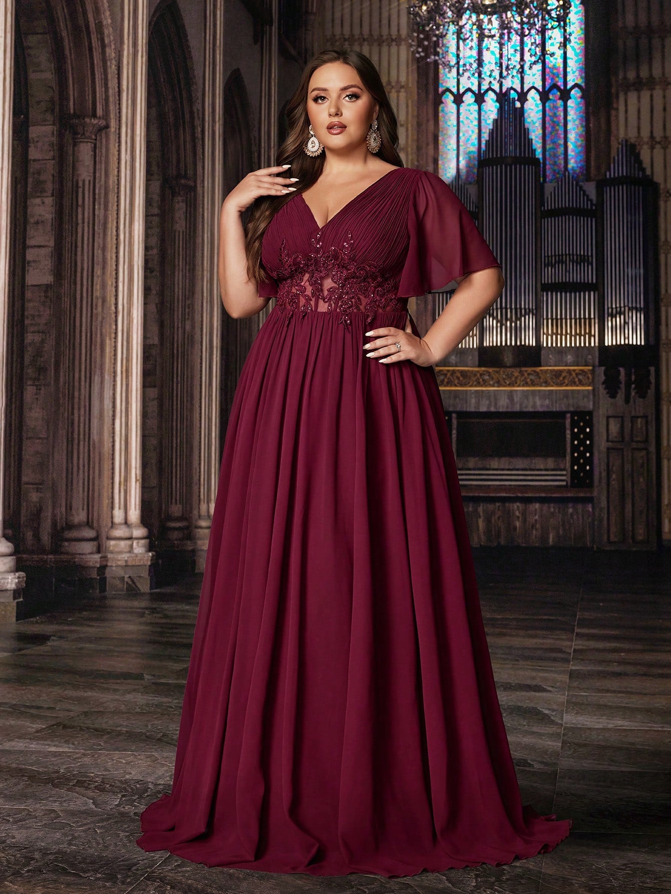 QOQ Demure Solid Color Plus Size Women Formal Dress Party Evening Dres   Beisat