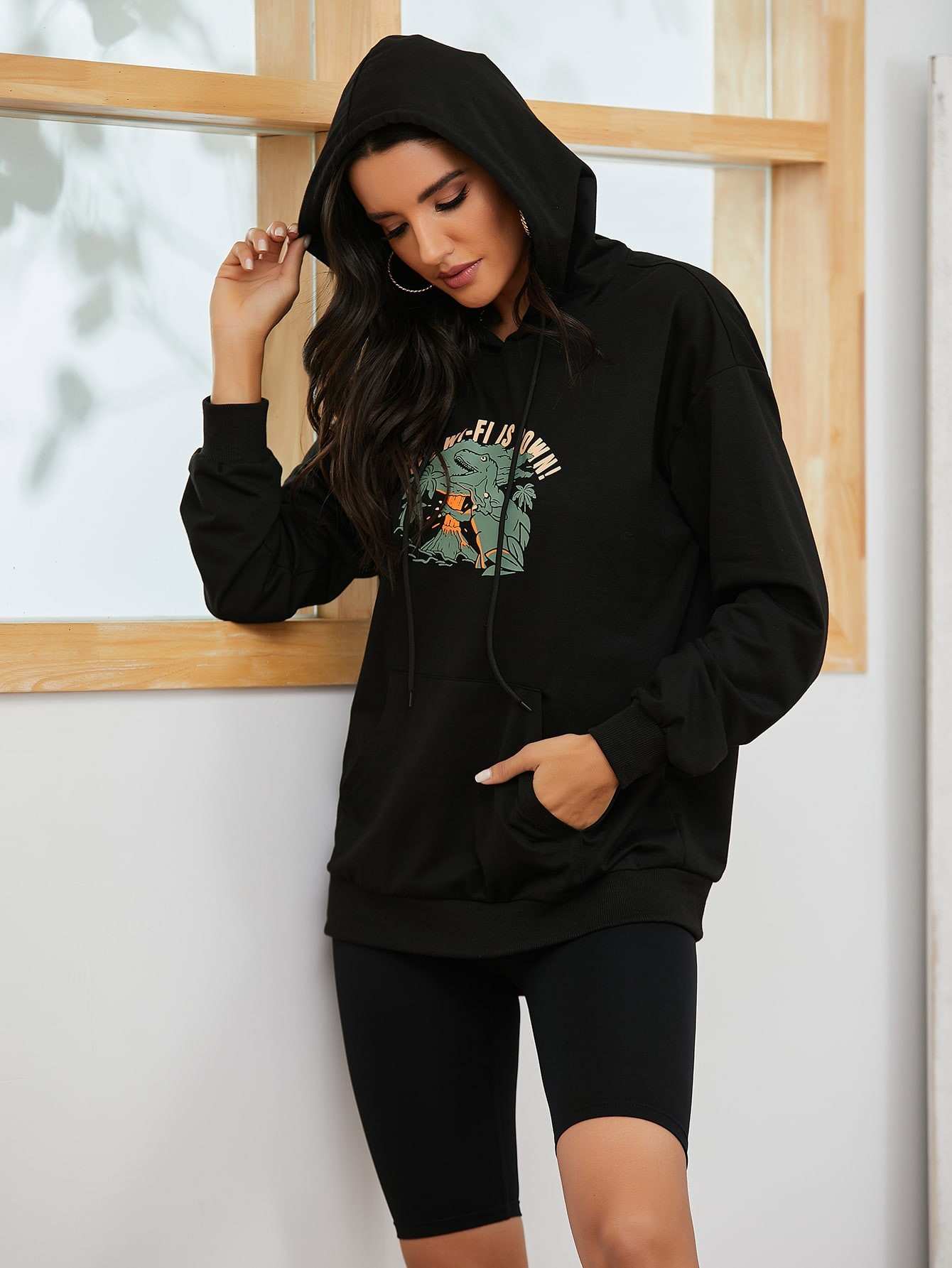 Graphic drawstring hoodie sale