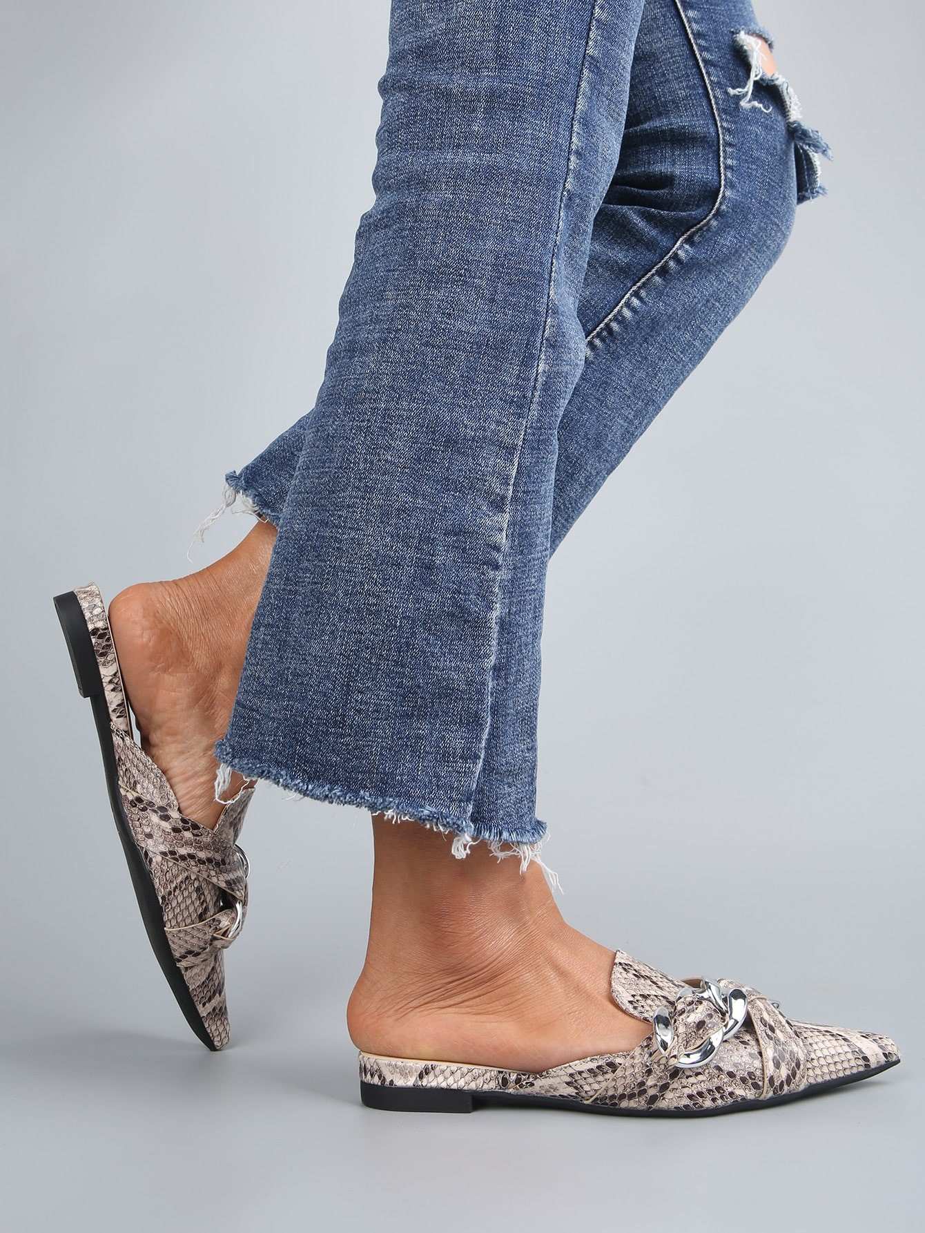 Snakeskin flat mules online