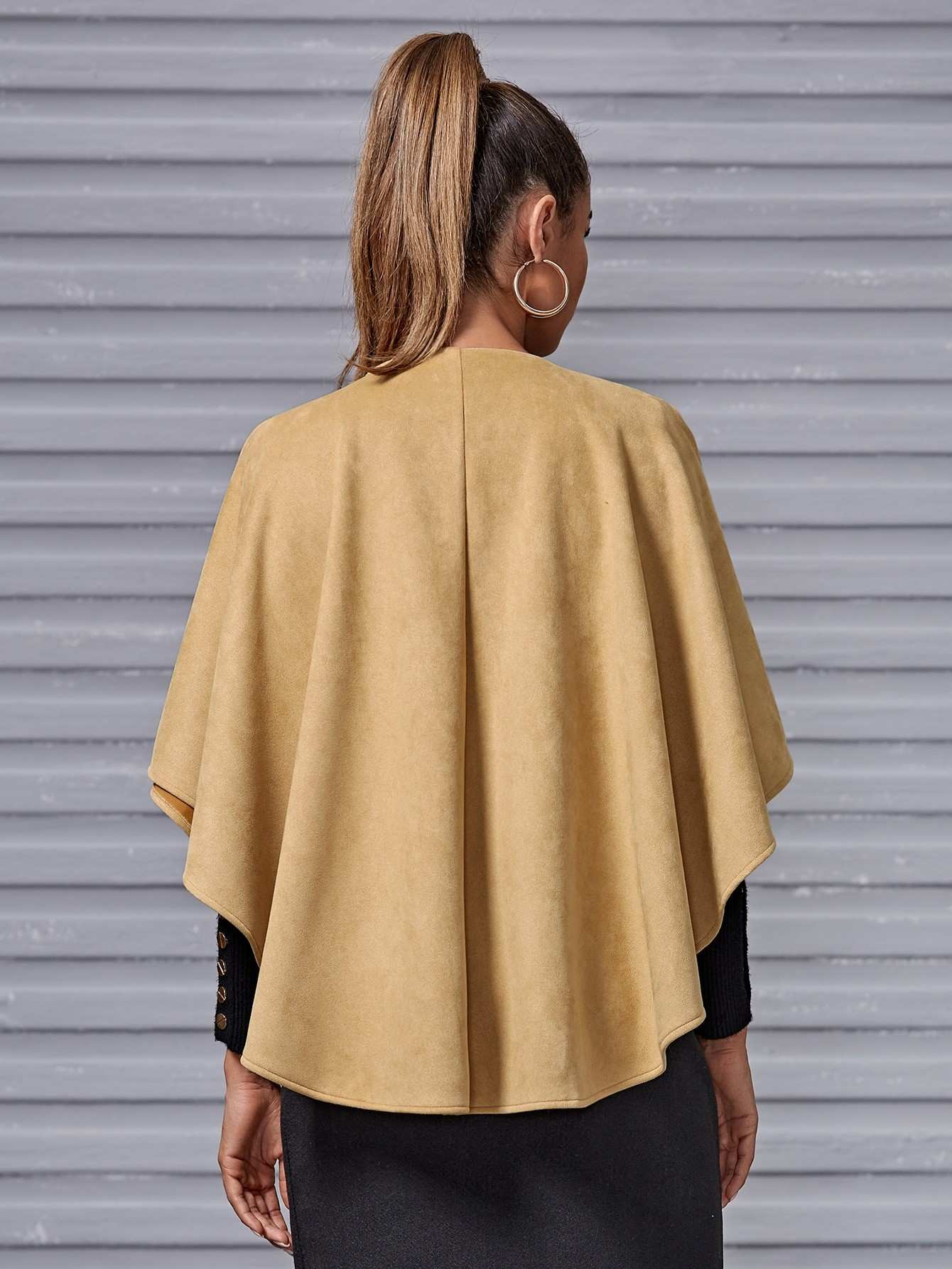 Open Front Suede Cape Coat Beisat