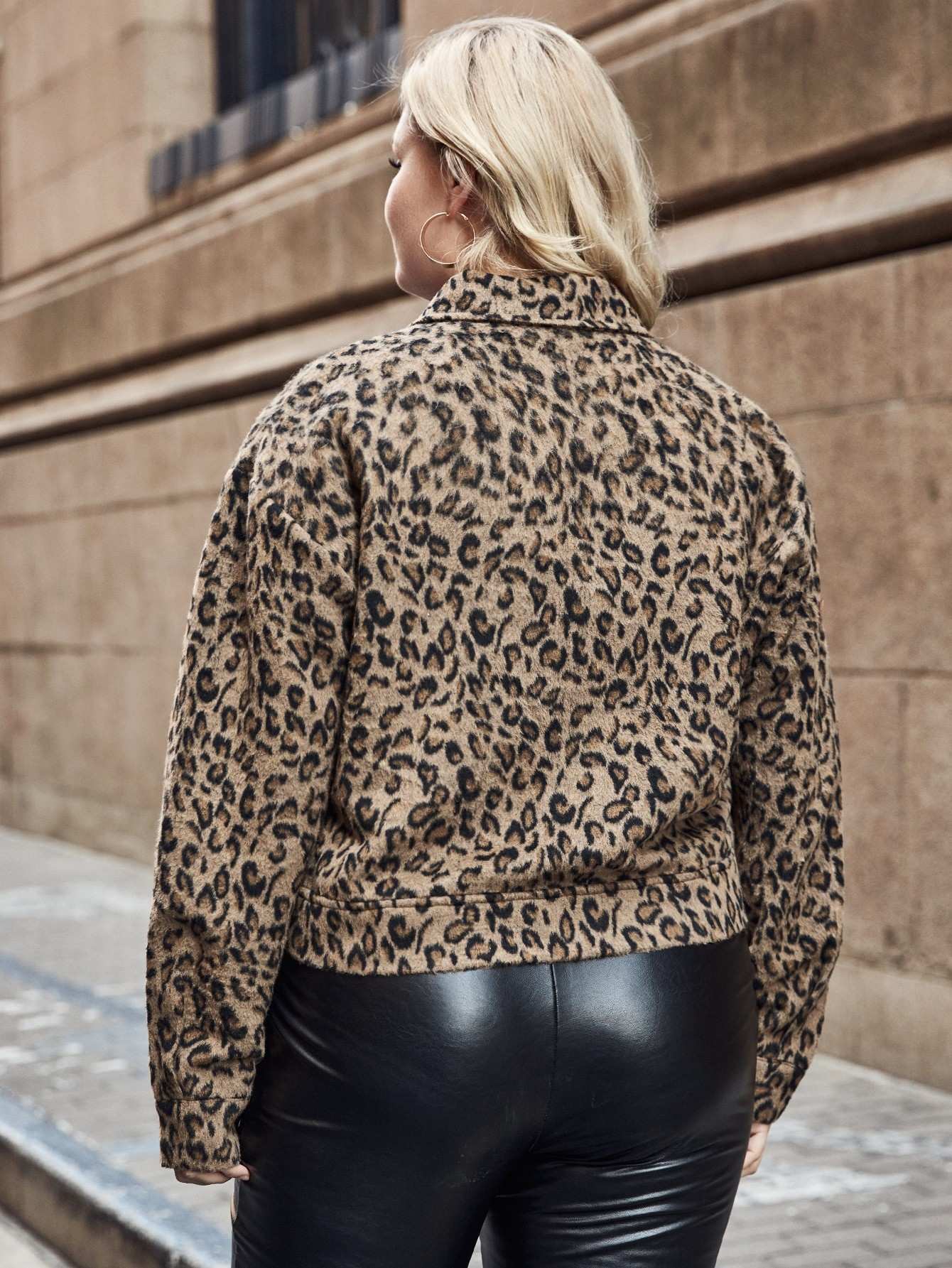 Plus Leopard Button Front Jacket Beisat