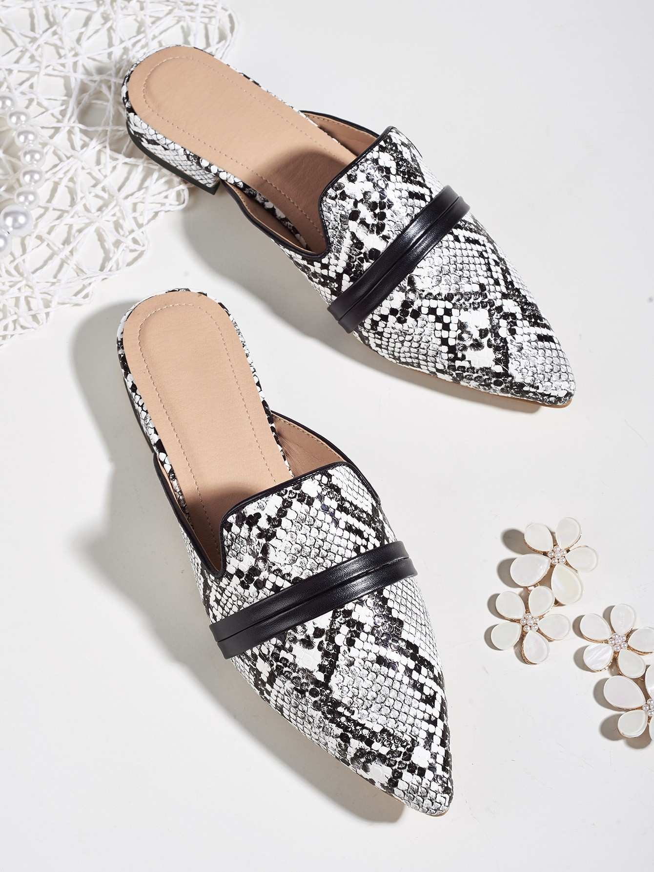 Snakeskin flat mules online