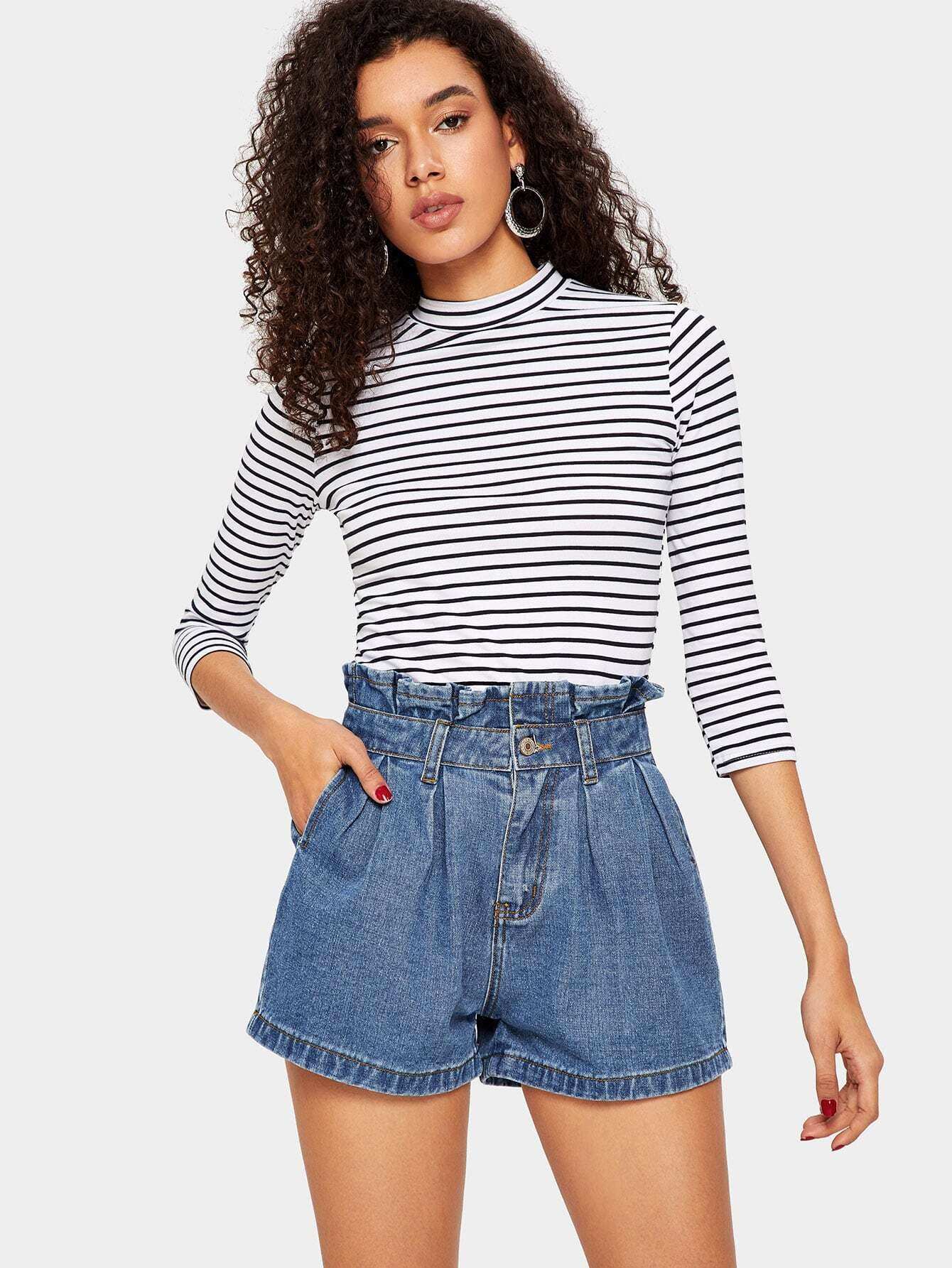 Ruffle waist jean shorts store