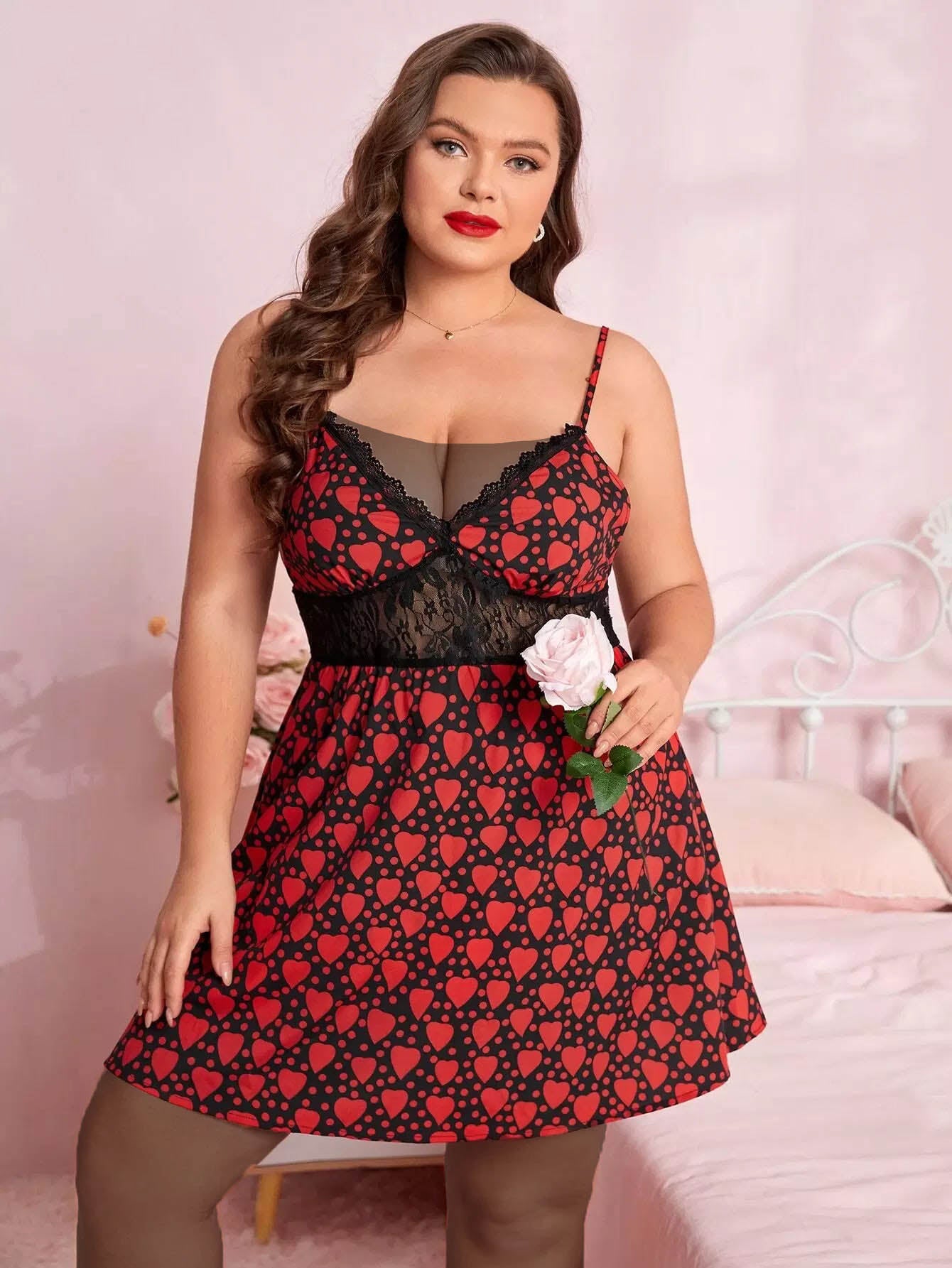Plus Heart and Polka Dot Print Contrast Lace In - Oman Plus Heart and Polka Dot Print Contrast Lace In - Oman