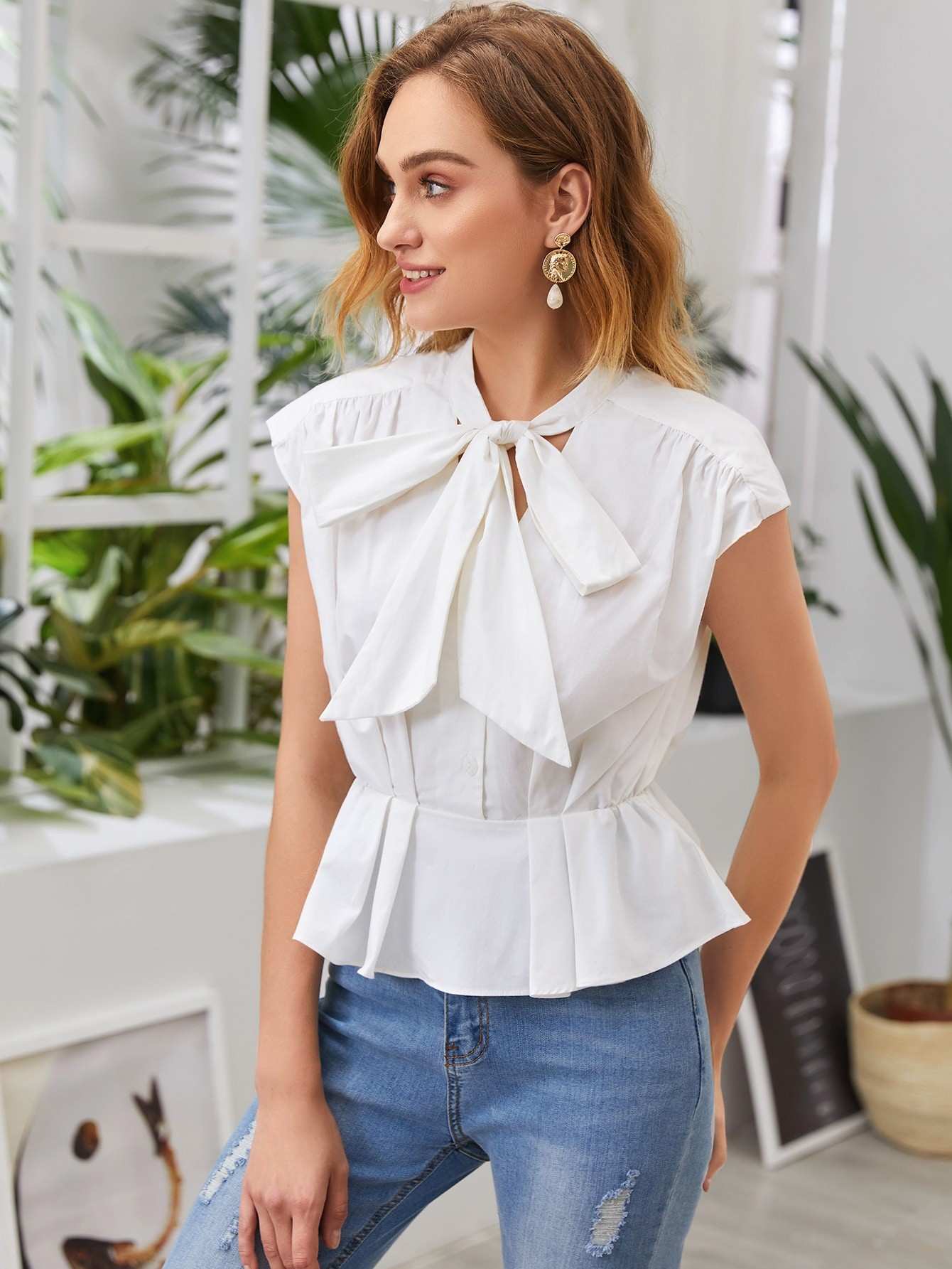 Solid peplum top sales