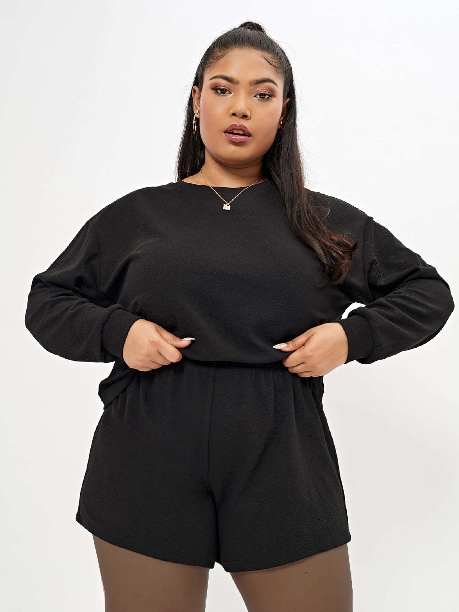 Plus Solid Drop Shoulder Pajama Set – Beisat